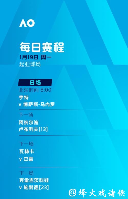 三位中国球员冲击次轮 澳网今日赛程→ 三位中国球员冲击次轮 澳网今日赛程→